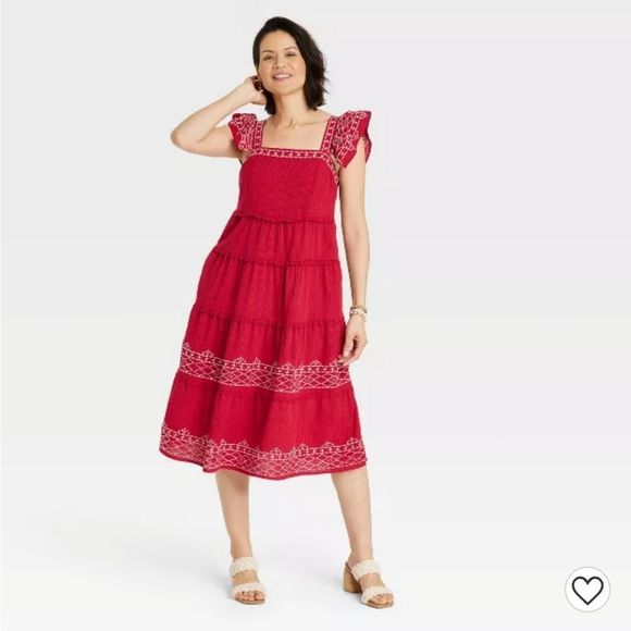 Knox Rose Dresses & Skirts - Knox Rose Ruffle Women's XXL Red Embroidered Tiered Dress